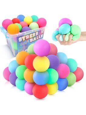 24 Pack Soft Stretchy Stress Balls, 2.5" Squishy Fidget Toys for Kids & Adults